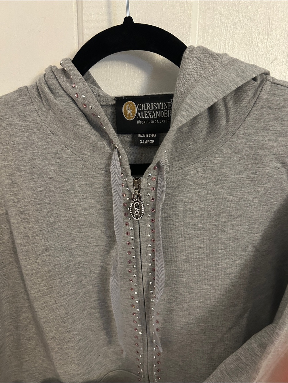Christine Alexander Light Gray Rhinestone-Trim Zip Hoodie